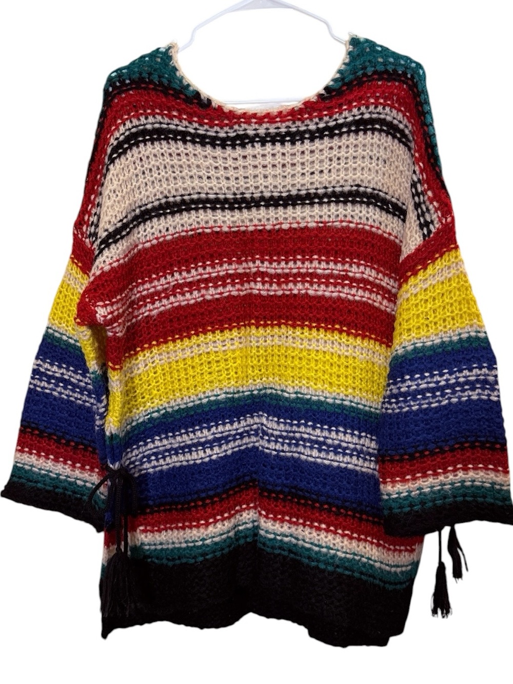 Leon & Harper France Boho Hippie Wool Blend Multi-Color Striped Poncho